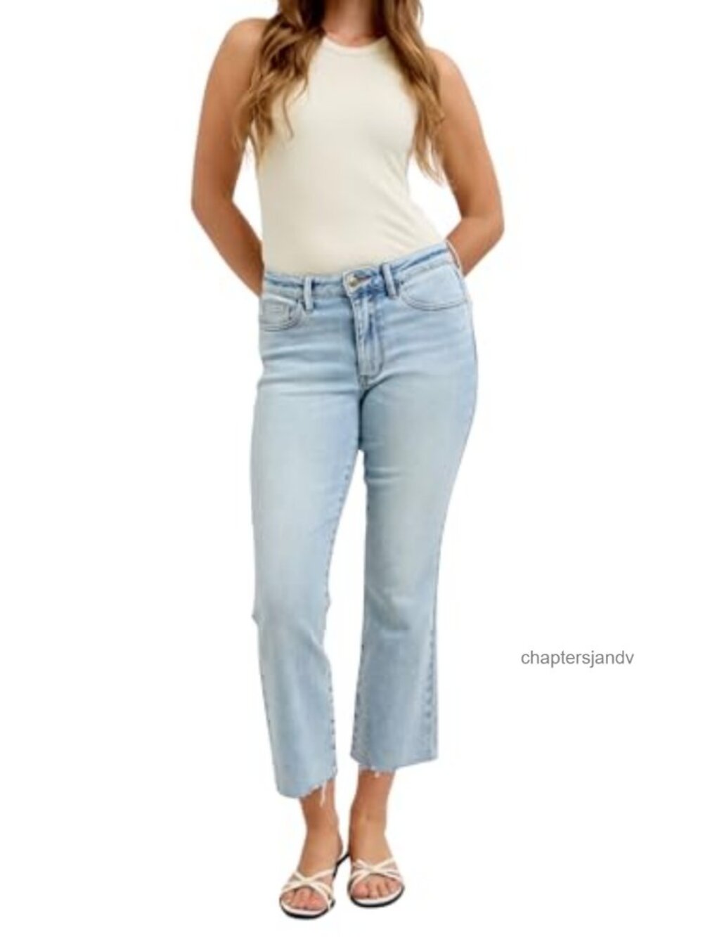 Mid Rise Kick Flare Jeans Raw Hem Stretch Denim Ankle Cropped
